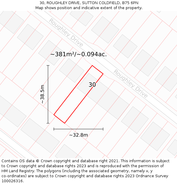 30, ROUGHLEY DRIVE, SUTTON COLDFIELD, B75 6PN: Plot and title map
