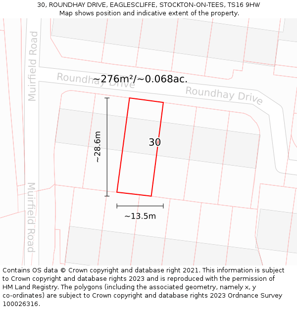30, ROUNDHAY DRIVE, EAGLESCLIFFE, STOCKTON-ON-TEES, TS16 9HW: Plot and title map