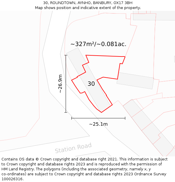 30, ROUNDTOWN, AYNHO, BANBURY, OX17 3BH: Plot and title map