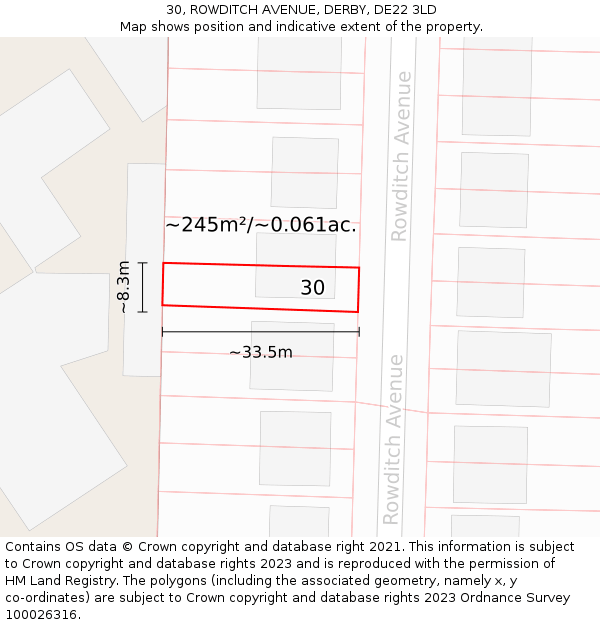 30, ROWDITCH AVENUE, DERBY, DE22 3LD: Plot and title map