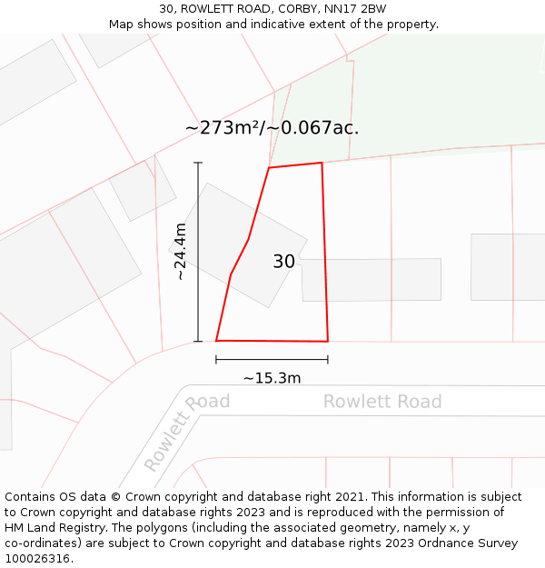 30, ROWLETT ROAD, CORBY, NN17 2BW: Plot and title map