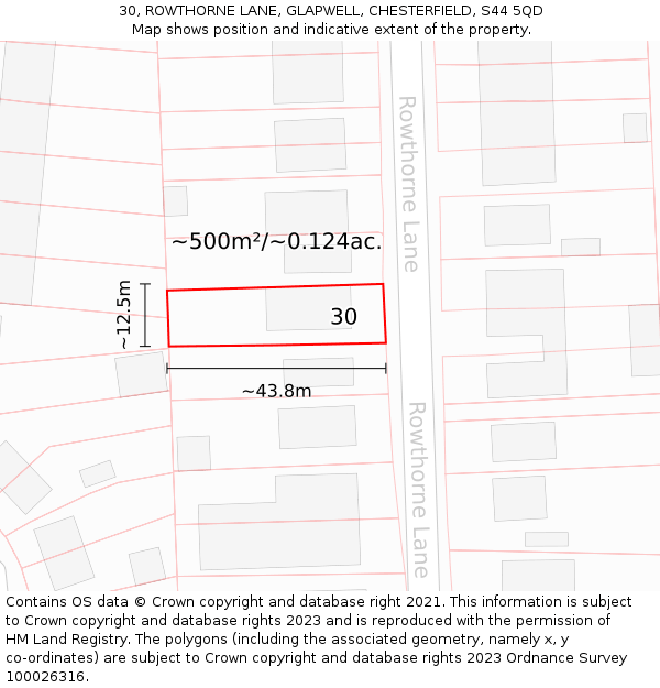 30, ROWTHORNE LANE, GLAPWELL, CHESTERFIELD, S44 5QD: Plot and title map
