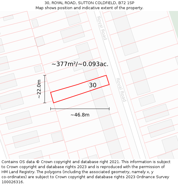 30, ROYAL ROAD, SUTTON COLDFIELD, B72 1SP: Plot and title map