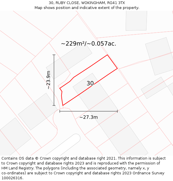 30, RUBY CLOSE, WOKINGHAM, RG41 3TX: Plot and title map