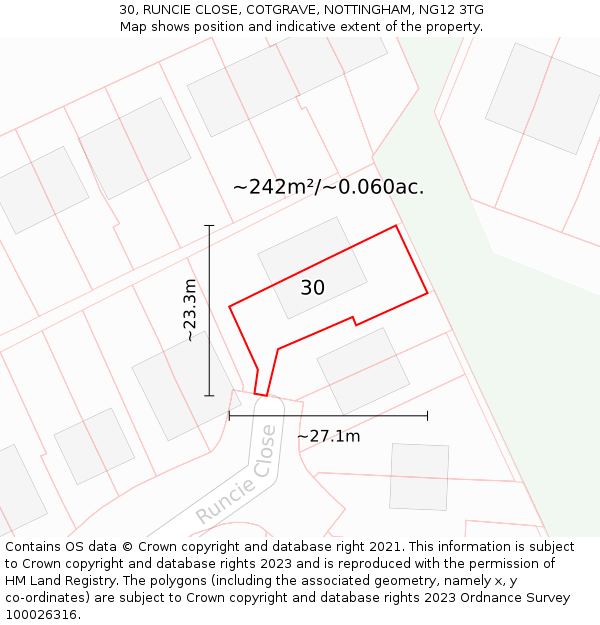 30, RUNCIE CLOSE, COTGRAVE, NOTTINGHAM, NG12 3TG: Plot and title map