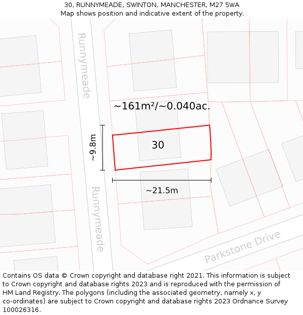 30, RUNNYMEADE, SWINTON, MANCHESTER, M27 5WA: Plot and title map