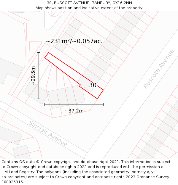 30, RUSCOTE AVENUE, BANBURY, OX16 2NN: Plot and title map