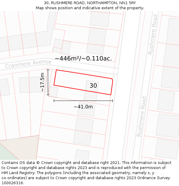 30, RUSHMERE ROAD, NORTHAMPTON, NN1 5RY: Plot and title map