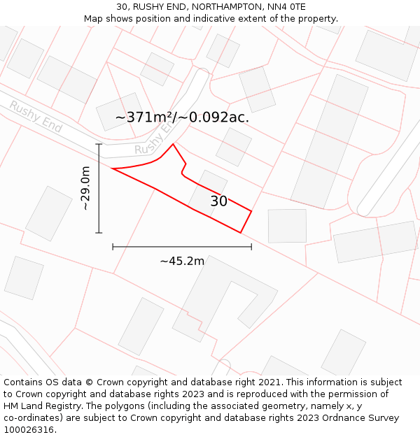 30, RUSHY END, NORTHAMPTON, NN4 0TE: Plot and title map