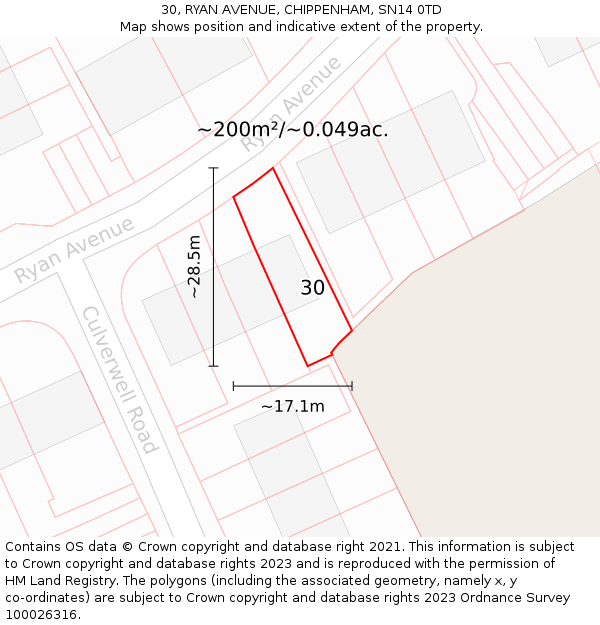 30, RYAN AVENUE, CHIPPENHAM, SN14 0TD: Plot and title map