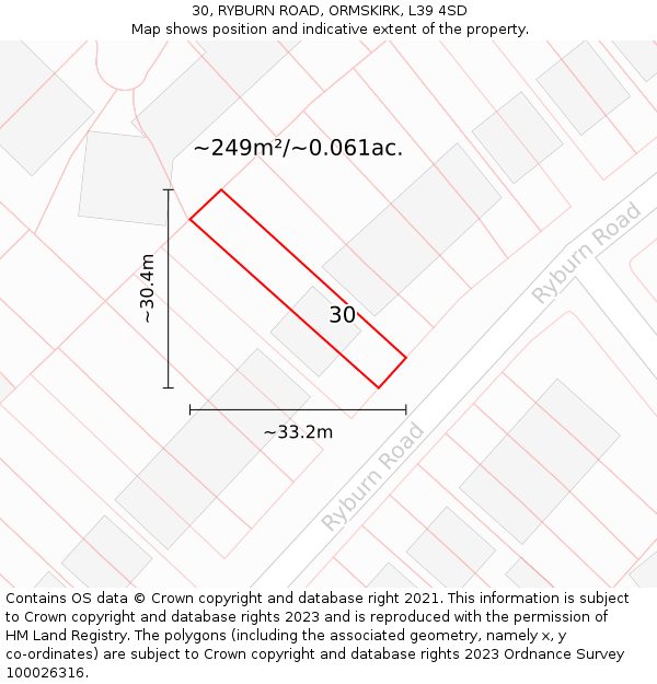 30, RYBURN ROAD, ORMSKIRK, L39 4SD: Plot and title map