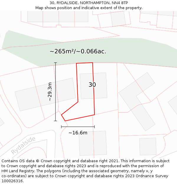 30, RYDALSIDE, NORTHAMPTON, NN4 8TP: Plot and title map