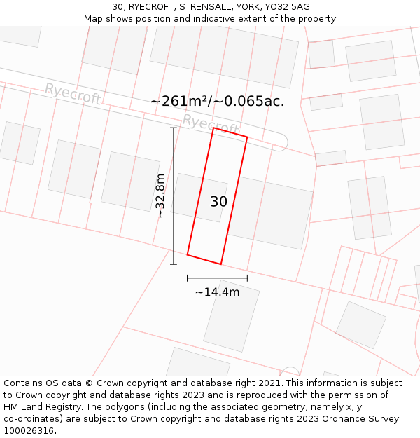 30, RYECROFT, STRENSALL, YORK, YO32 5AG: Plot and title map