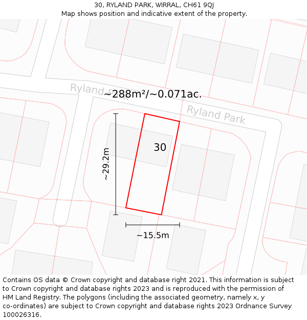 30, RYLAND PARK, WIRRAL, CH61 9QJ: Plot and title map