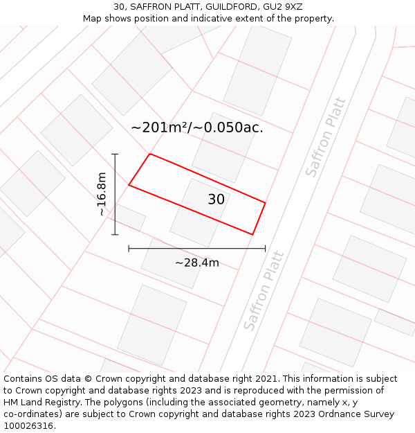 30, SAFFRON PLATT, GUILDFORD, GU2 9XZ: Plot and title map