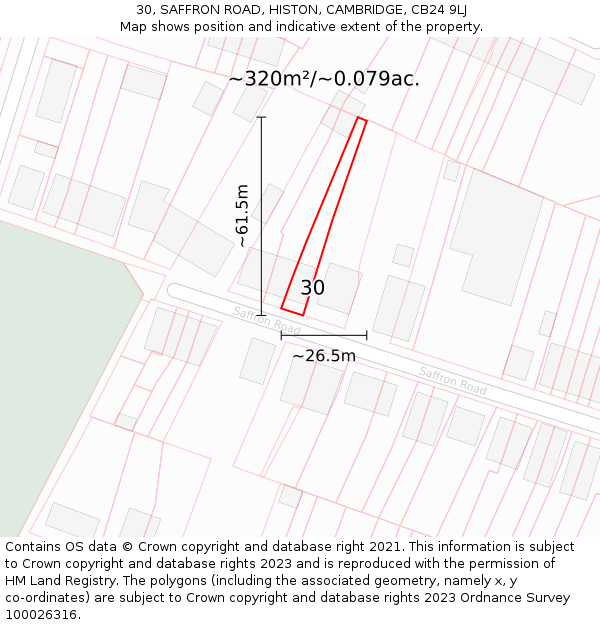30, SAFFRON ROAD, HISTON, CAMBRIDGE, CB24 9LJ: Plot and title map