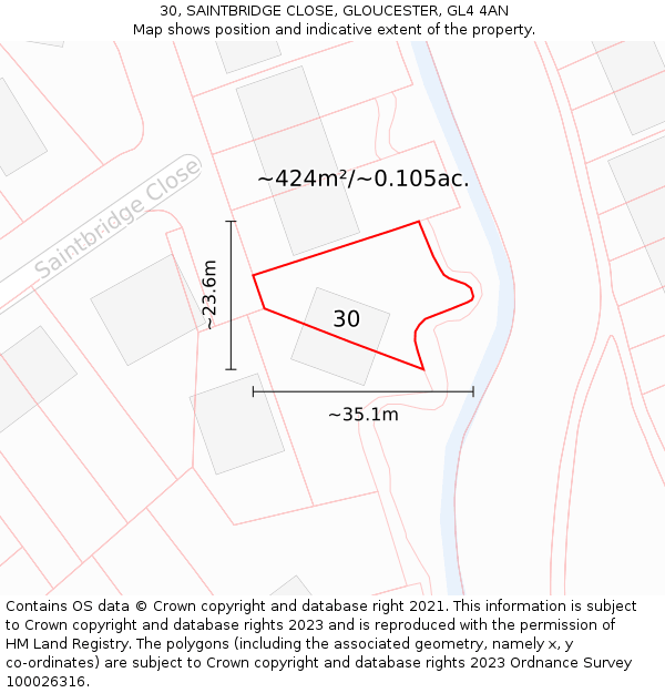 30, SAINTBRIDGE CLOSE, GLOUCESTER, GL4 4AN: Plot and title map