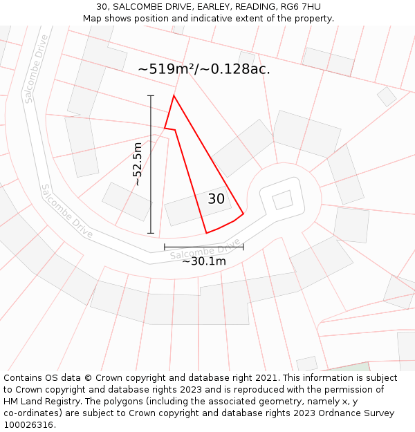 30, SALCOMBE DRIVE, EARLEY, READING, RG6 7HU: Plot and title map