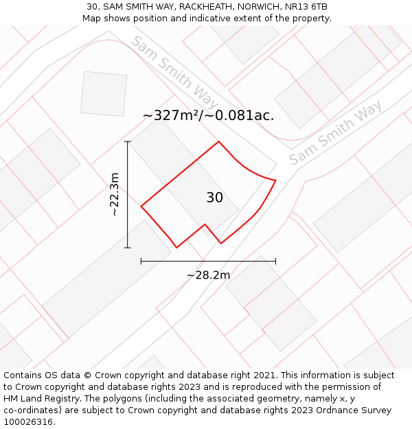 30, SAM SMITH WAY, RACKHEATH, NORWICH, NR13 6TB: Plot and title map