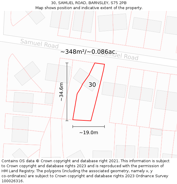 30, SAMUEL ROAD, BARNSLEY, S75 2PB: Plot and title map