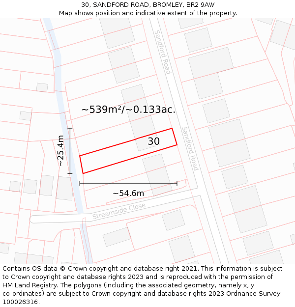 30, SANDFORD ROAD, BROMLEY, BR2 9AW: Plot and title map