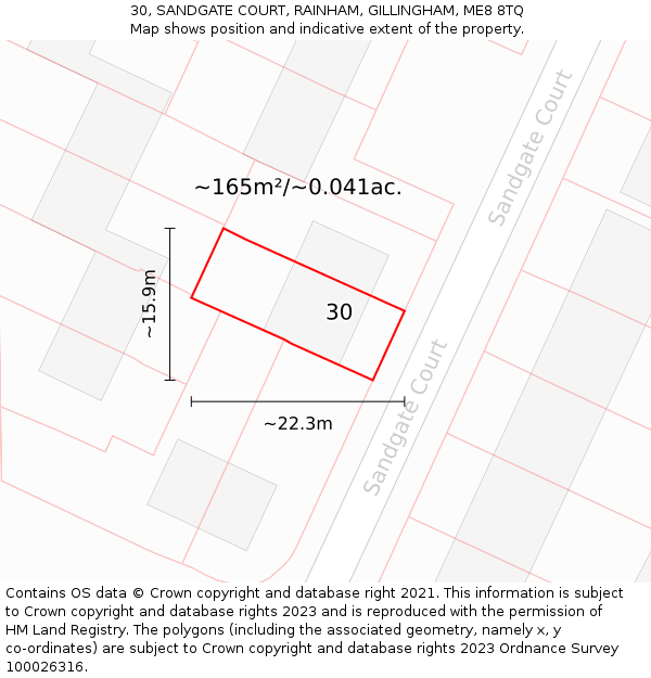 30, SANDGATE COURT, RAINHAM, GILLINGHAM, ME8 8TQ: Plot and title map