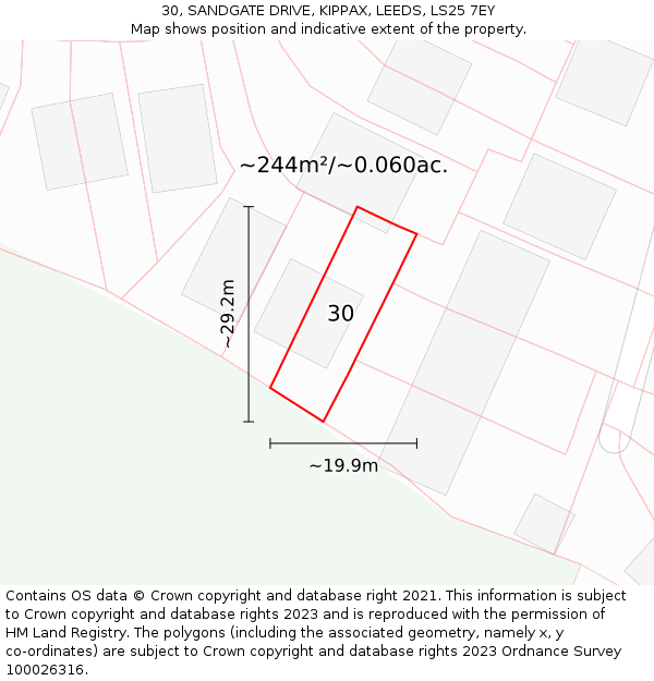 30, SANDGATE DRIVE, KIPPAX, LEEDS, LS25 7EY: Plot and title map