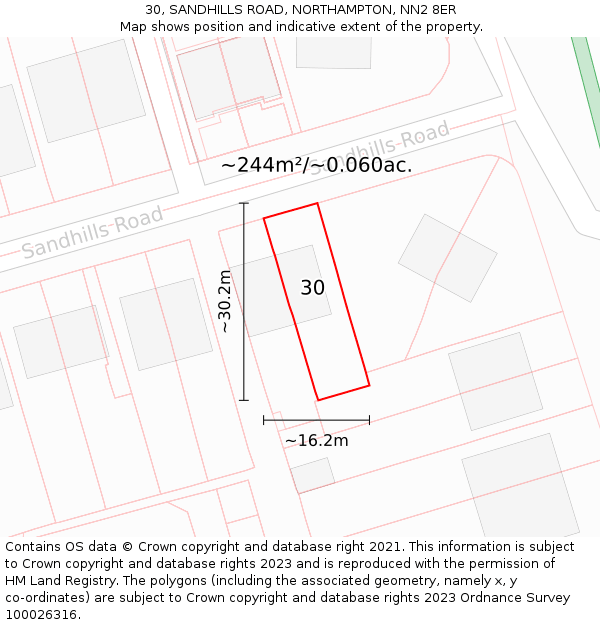 30, SANDHILLS ROAD, NORTHAMPTON, NN2 8ER: Plot and title map