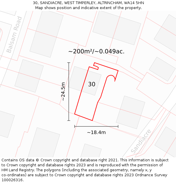 30, SANDIACRE, WEST TIMPERLEY, ALTRINCHAM, WA14 5HN: Plot and title map