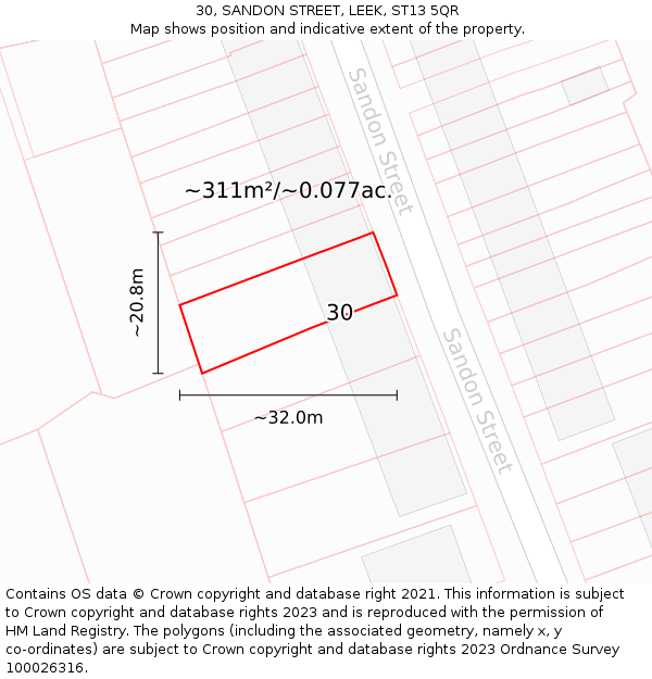 30, SANDON STREET, LEEK, ST13 5QR: Plot and title map