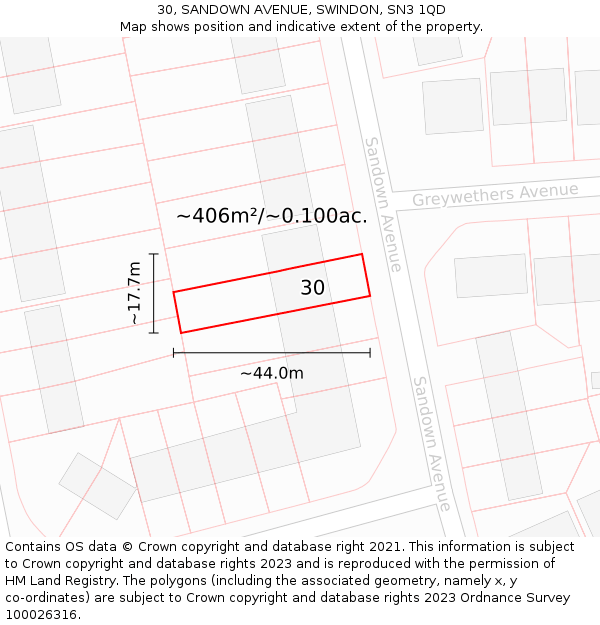 30, SANDOWN AVENUE, SWINDON, SN3 1QD: Plot and title map