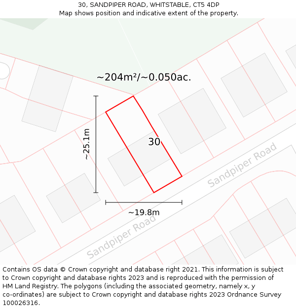 30, SANDPIPER ROAD, WHITSTABLE, CT5 4DP: Plot and title map