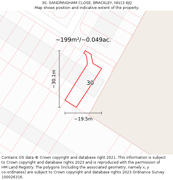 30, SANDRINGHAM CLOSE, BRACKLEY, NN13 6JQ: Plot and title map