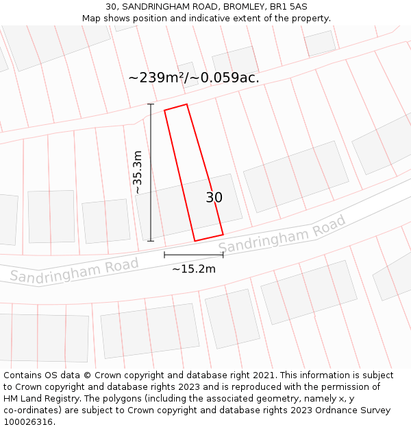 30, SANDRINGHAM ROAD, BROMLEY, BR1 5AS: Plot and title map