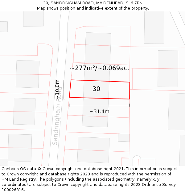 30, SANDRINGHAM ROAD, MAIDENHEAD, SL6 7PN: Plot and title map