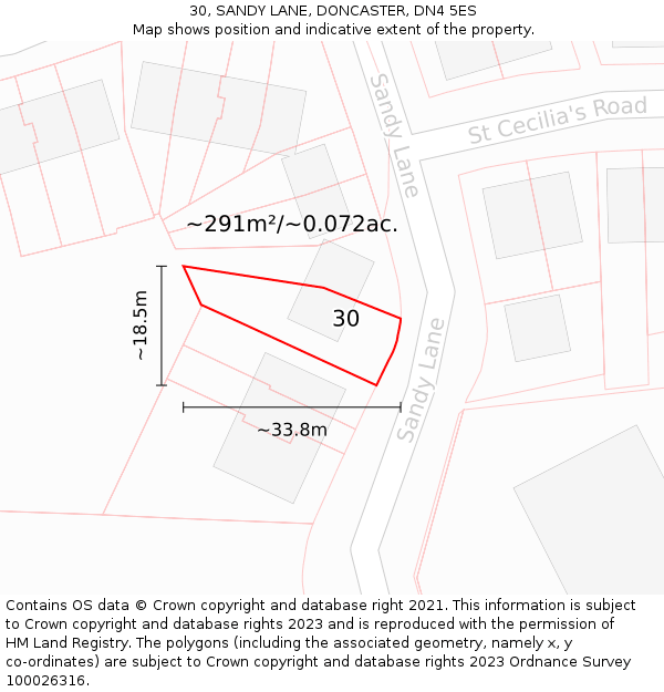 30, SANDY LANE, DONCASTER, DN4 5ES: Plot and title map