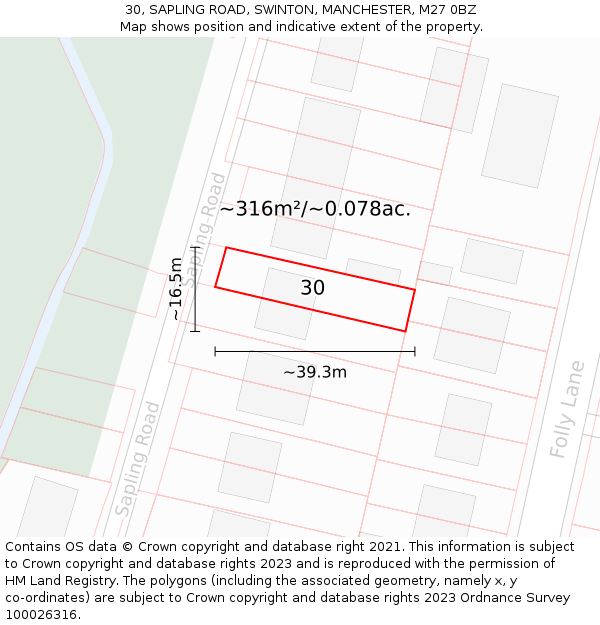 30, SAPLING ROAD, SWINTON, MANCHESTER, M27 0BZ: Plot and title map