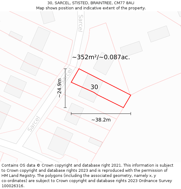 30, SARCEL, STISTED, BRAINTREE, CM77 8AU: Plot and title map