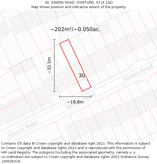 30, SAYERS ROAD, STAFFORD, ST16 1QD: Plot and title map