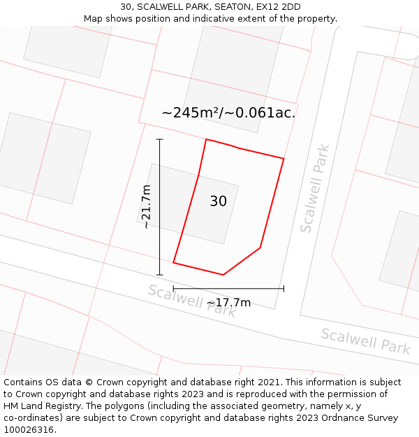 30, SCALWELL PARK, SEATON, EX12 2DD: Plot and title map