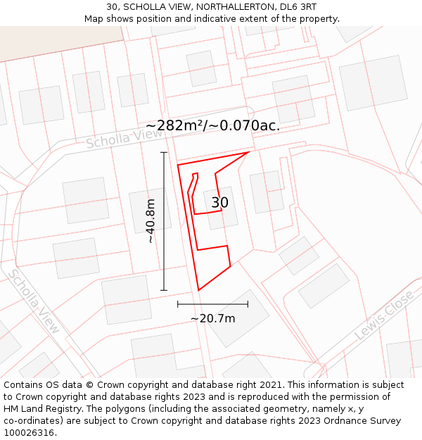 30, SCHOLLA VIEW, NORTHALLERTON, DL6 3RT: Plot and title map