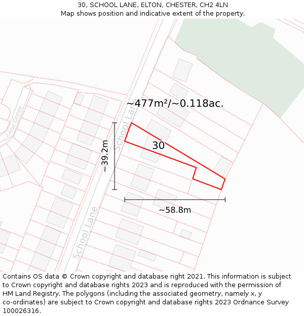 30, SCHOOL LANE, ELTON, CHESTER, CH2 4LN: Plot and title map