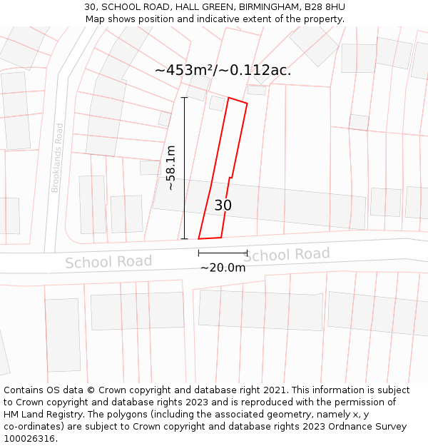 30, SCHOOL ROAD, HALL GREEN, BIRMINGHAM, B28 8HU: Plot and title map