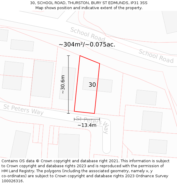 30, SCHOOL ROAD, THURSTON, BURY ST EDMUNDS, IP31 3SS: Plot and title map