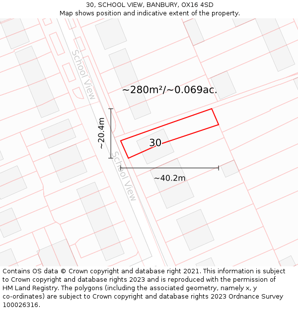30, SCHOOL VIEW, BANBURY, OX16 4SD: Plot and title map