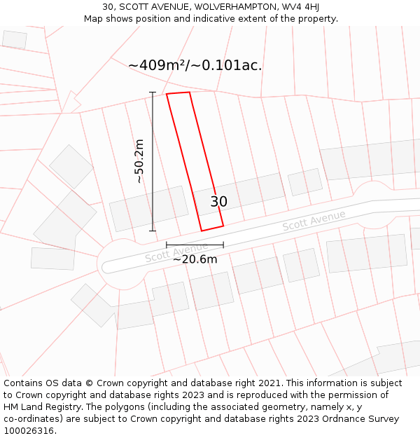 30, SCOTT AVENUE, WOLVERHAMPTON, WV4 4HJ: Plot and title map