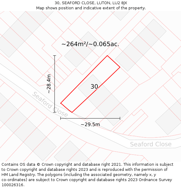 30, SEAFORD CLOSE, LUTON, LU2 8JX: Plot and title map
