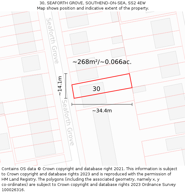 30, SEAFORTH GROVE, SOUTHEND-ON-SEA, SS2 4EW: Plot and title map