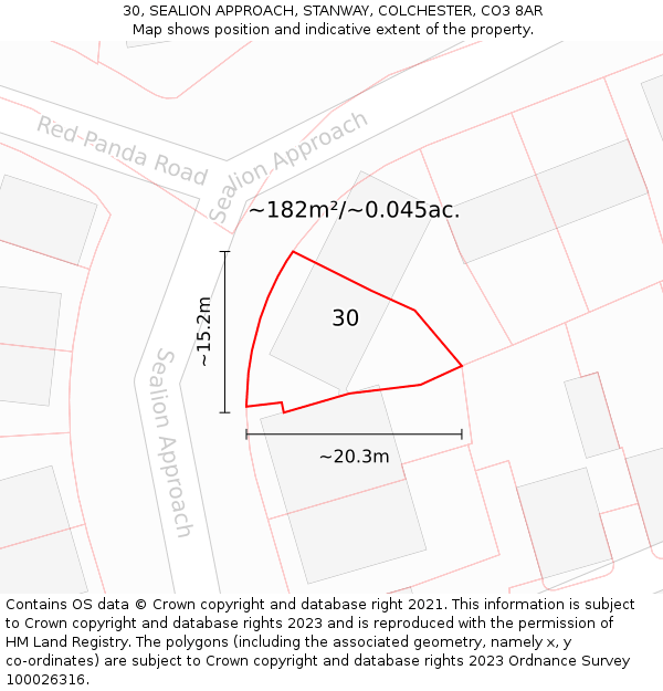 30, SEALION APPROACH, STANWAY, COLCHESTER, CO3 8AR: Plot and title map