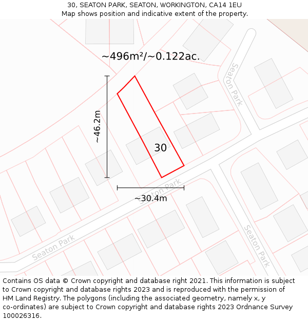 30, SEATON PARK, SEATON, WORKINGTON, CA14 1EU: Plot and title map